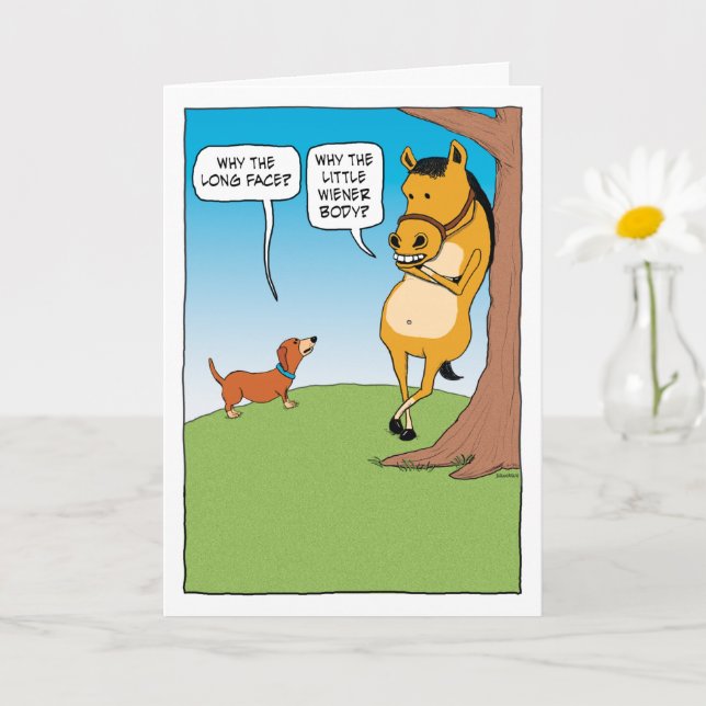 Cute and Funny Horse and Dachshund Birthday Card (Small Plant)