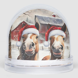 Cute and Funny Horses in Snow Christmas Snowglobe