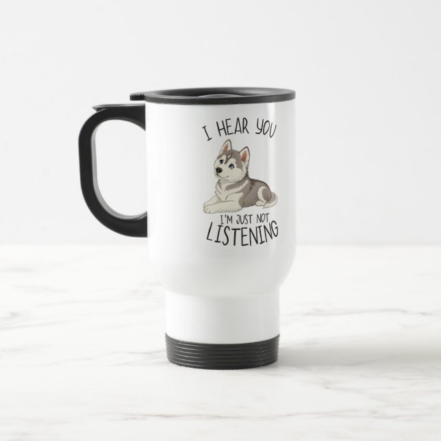 Cute and Funny Husky Travel Mug (Left)