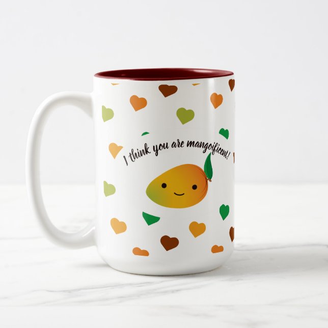 Cute and Funny I Think You Are Mangoificent Mango Two-Tone Coffee Mug (Left)