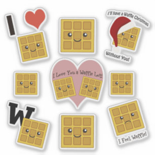 Cute and Funny Kawaii Square Waffle Sticker Set