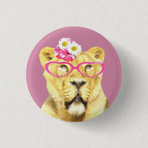 Cute and funny lioness jungle wild animal 3 cm round badge