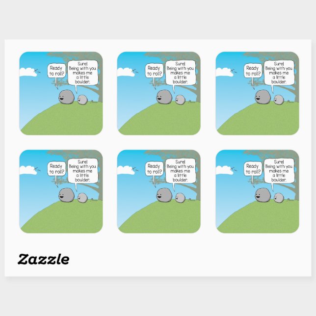 Cute and Funny Little Boulder Ready to Roll Square Sticker (Sheet)
