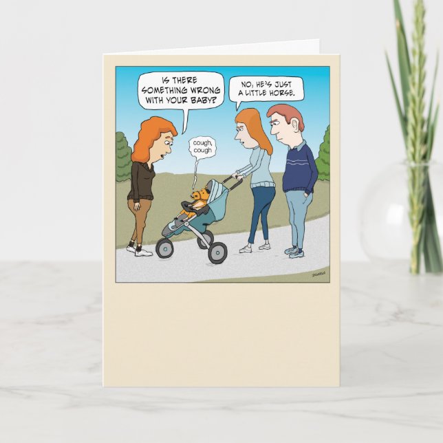 Cute and Funny Little Horse Baby Birthday Card (Front)