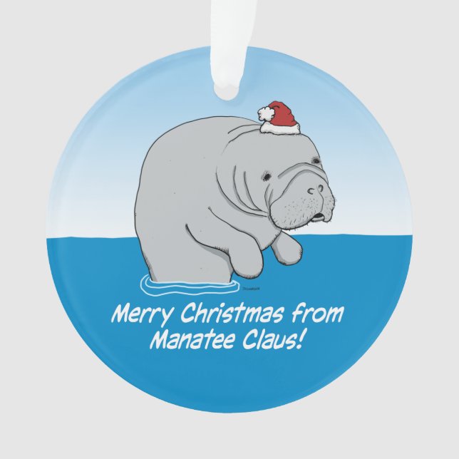 Cute and funny Manatee Claus Ornament (Front)