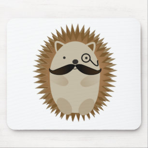 Cute and Funny Mustache and Monocle Hedgehog Mouse Mat