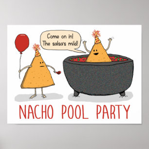 Cute and Funny Nacho Pool Party in Salsa Poster