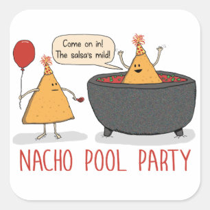 Cute and Funny Nacho Pool Party in Salsa Square Sticker