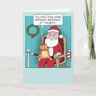 Cute and Funny Naughty Cat on Santa's Lap Card