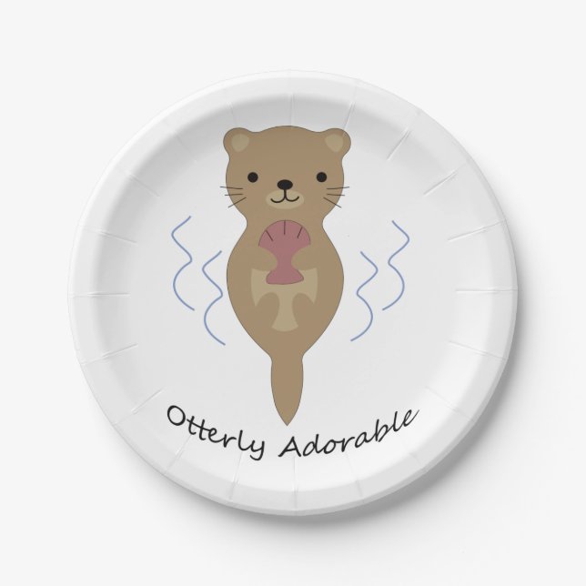Cute and Funny Otterly Adorable Otter Paper Plate (Front)