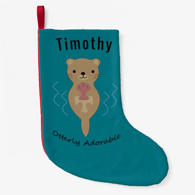 Cute and Funny Otterly Adorable Otter Small Christmas Stocking (Front)