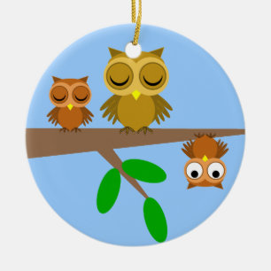 cute and funny owls ceramic tree decoration