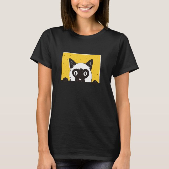 Cute And Funny Peaking Cat Design For Mum And Dad T-Shirt (Front)