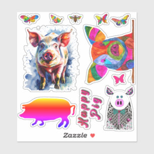 Cute and Funny Pigs and Butterflies Vinyl Stickers