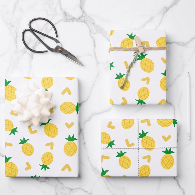 Cute and Funny Pineapple Pattern Wrapping Paper Sheet (Front)