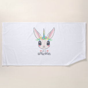 cute and funny rabbit unicorn  beach towel