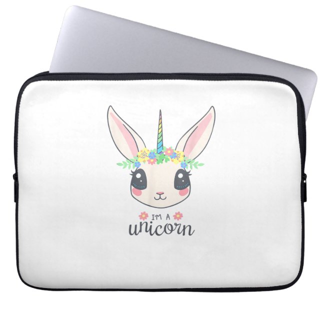 cute and funny rabbit unicorn  laptop sleeve (Front)