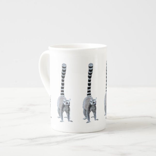 Cute and Funny Ring-tailed Lemurs Bone China Mug (Front Left)