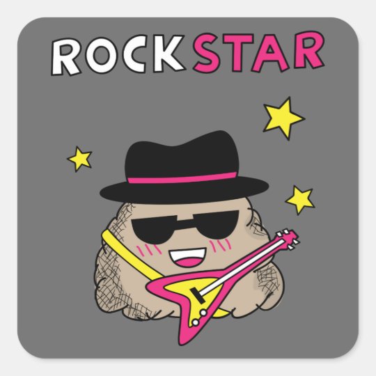 Cute and Funny Rock star with pink guitar Square Sticker Zazzle.co.uk