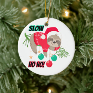 Cute and Funny Santa's Sloth Slow Ho Ho Ceramic Tree Decoration
