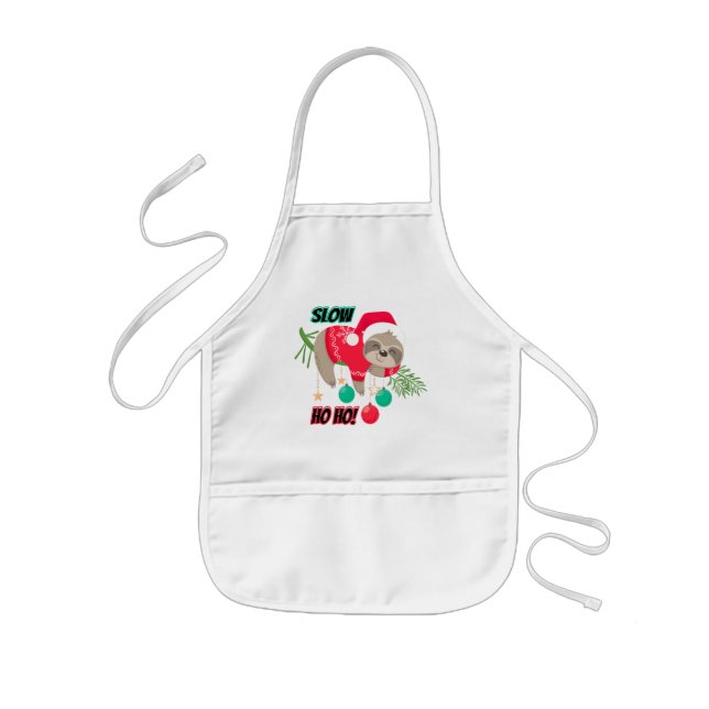 Cute and Funny Santa's Sloth Slow Ho Ho Kids Apron (Front)