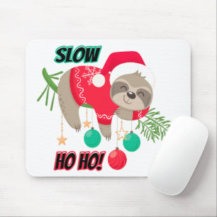 Cute and Funny Santa's Sloth Slow Ho Ho Mouse Mat