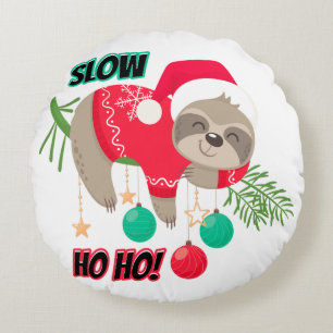 Cute and Funny Santa's Sloth Slow Ho Ho Round Cushion