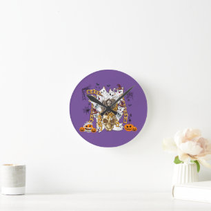 Cute and Funny Spooky Evil Cats Round Clock
