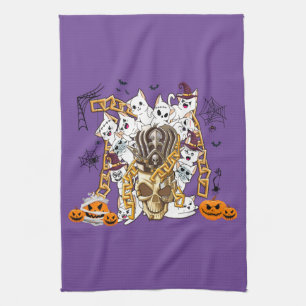 Cute and Funny Spooky Evil Cats Tea Towel