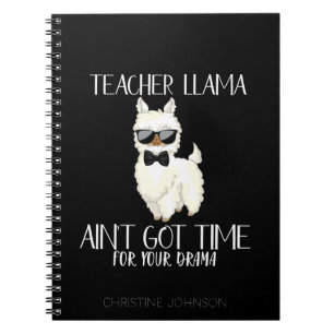 Cute and Funny Teacher Llama   Custom Name Notebook