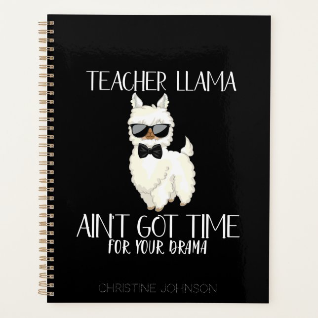 Cute and Funny Teacher Llama | Custom Name Planner (Front)