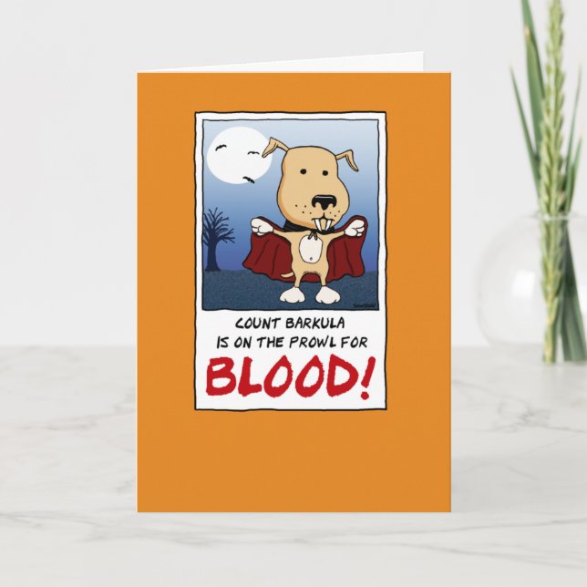 Cute and Funny Vampire Dog Halloween Card (Front)