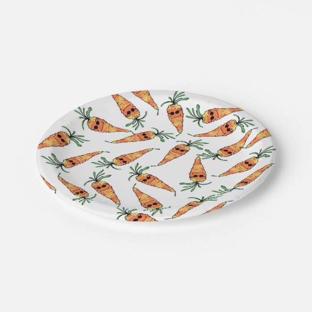 Cute and Funny Watercolor Carrot with Sunglasses Paper Plate (Angled)