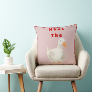 Cute and Funny White Duck Pun "What The Duck" Pink Cushion