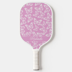 Cute and Girly Butterfly Pastel Pink Add Your Name Pickleball Paddle
