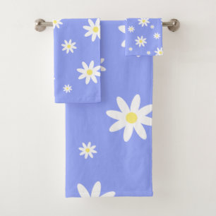 Cute and girly pastel blue and white daisy pattern bath towel set