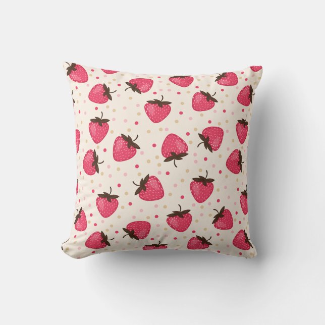 Cute and Girly Pink Strawberries Pattern Cushion (Front)
