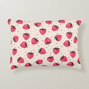 Cute and Girly Pink Strawberries Pattern Decorative Cushion
