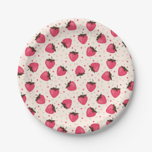 Cute and Girly Pink Strawberries Pattern Paper Plate
