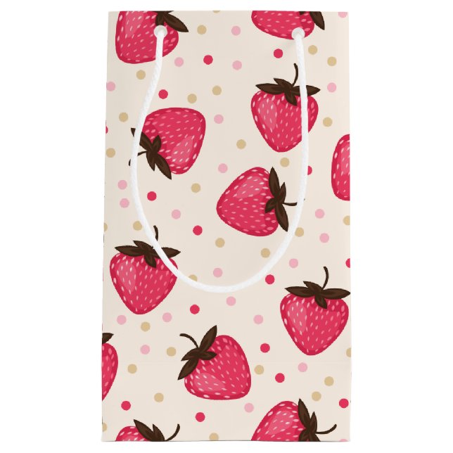 Cute and Girly Pink Strawberries Pattern Small Gift Bag (Front)