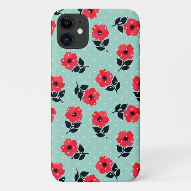 Cute and Girly Red Flowers Pattern Case-Mate iPhone Case (Back)