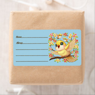 Cute and Happy Birds among Spring Flowers