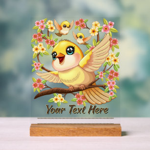 Cute and Happy Birds among Spring Flowers Acrylic Sign