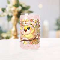 Cute and Happy Birds among Spring Flowers