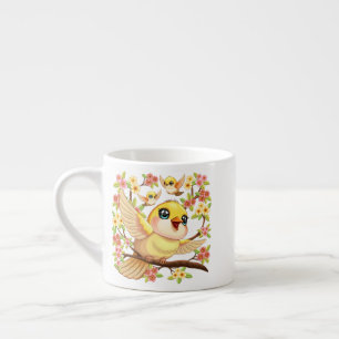 Cute and Happy Birds among Spring Flowers Espresso Cup