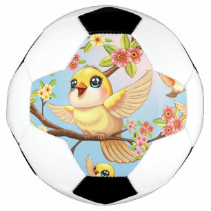 Cute and Happy Birds among Spring Flowers Football