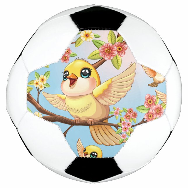 Cute and Happy Birds among Spring Flowers Football (Front)