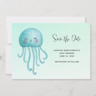 Cute and Happy Blue-Green Jellyfish Baby Shower Save The Date