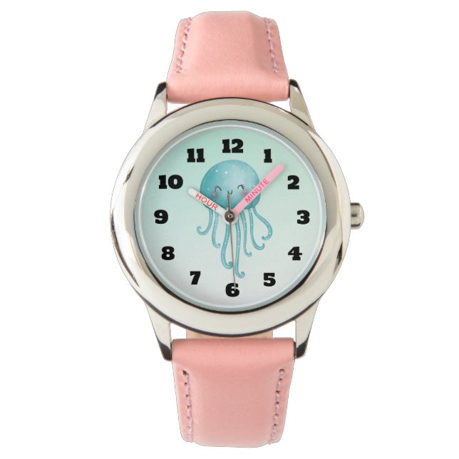 Cute and Happy Blue-Green Jellyfish Watch (Front)