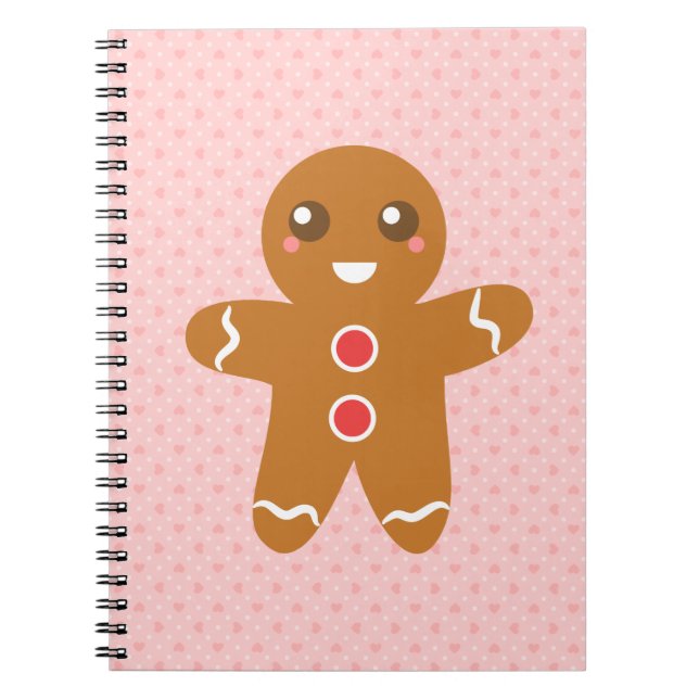 Cute and Happy Christmas gingerbread man Pink Notebook (Front)